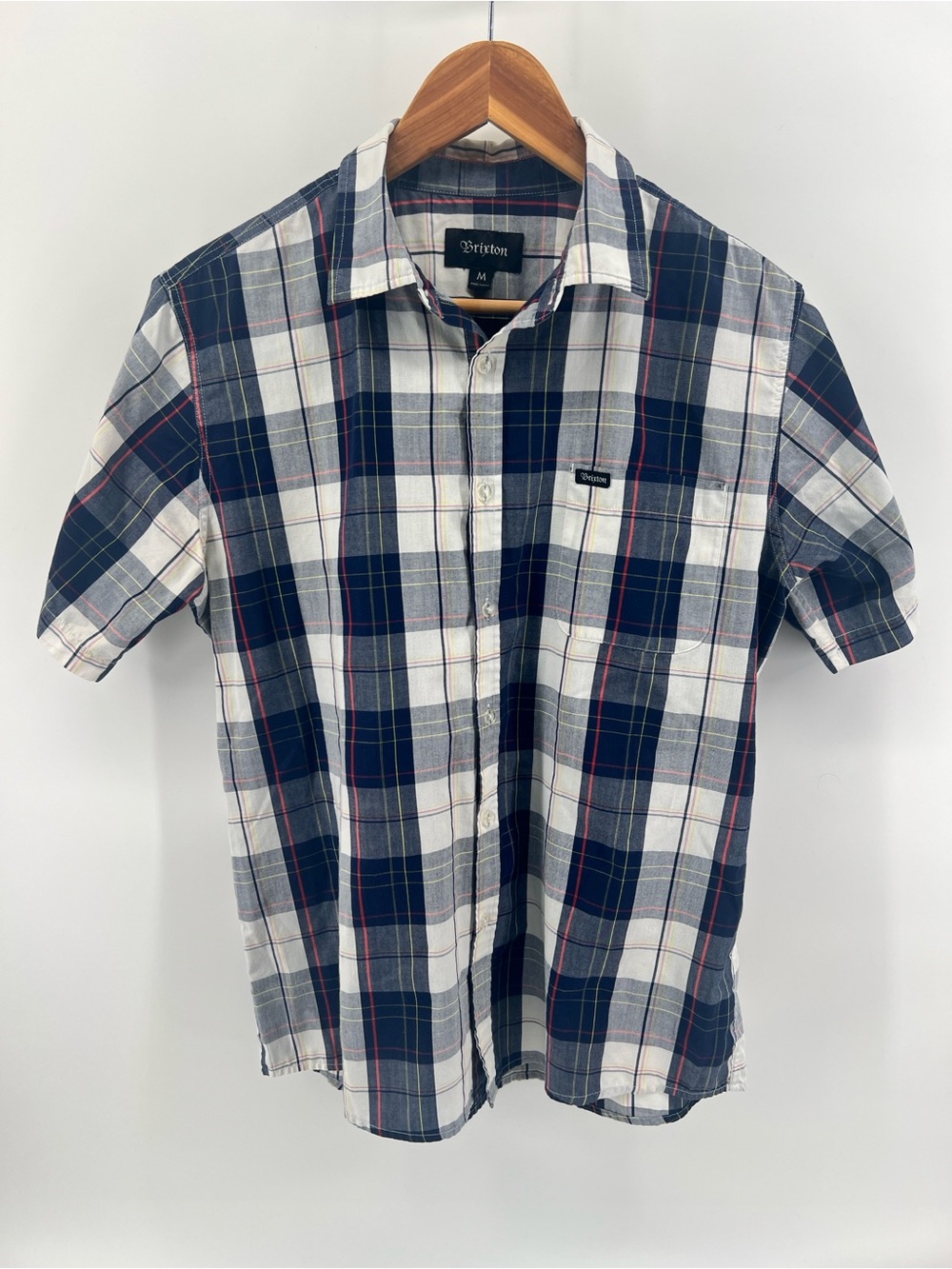 Brixton Navy, White & Gray Plaid Short-Sleeve Button-Up